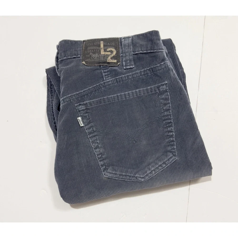 Vintage Levi's L2 Corduroy Pants Baggy Wide Leg Loose 33x34 Made in USA 90s Blue